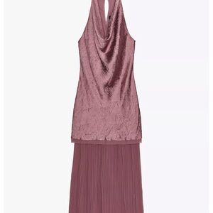 Zara NWT Elegant Mauve Cowl Neck Dress